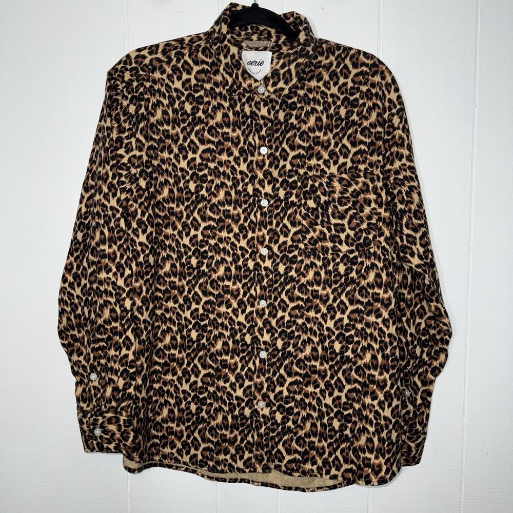 Aerie Women’s Leopard Anytime Fave Twill Shirt Size Small